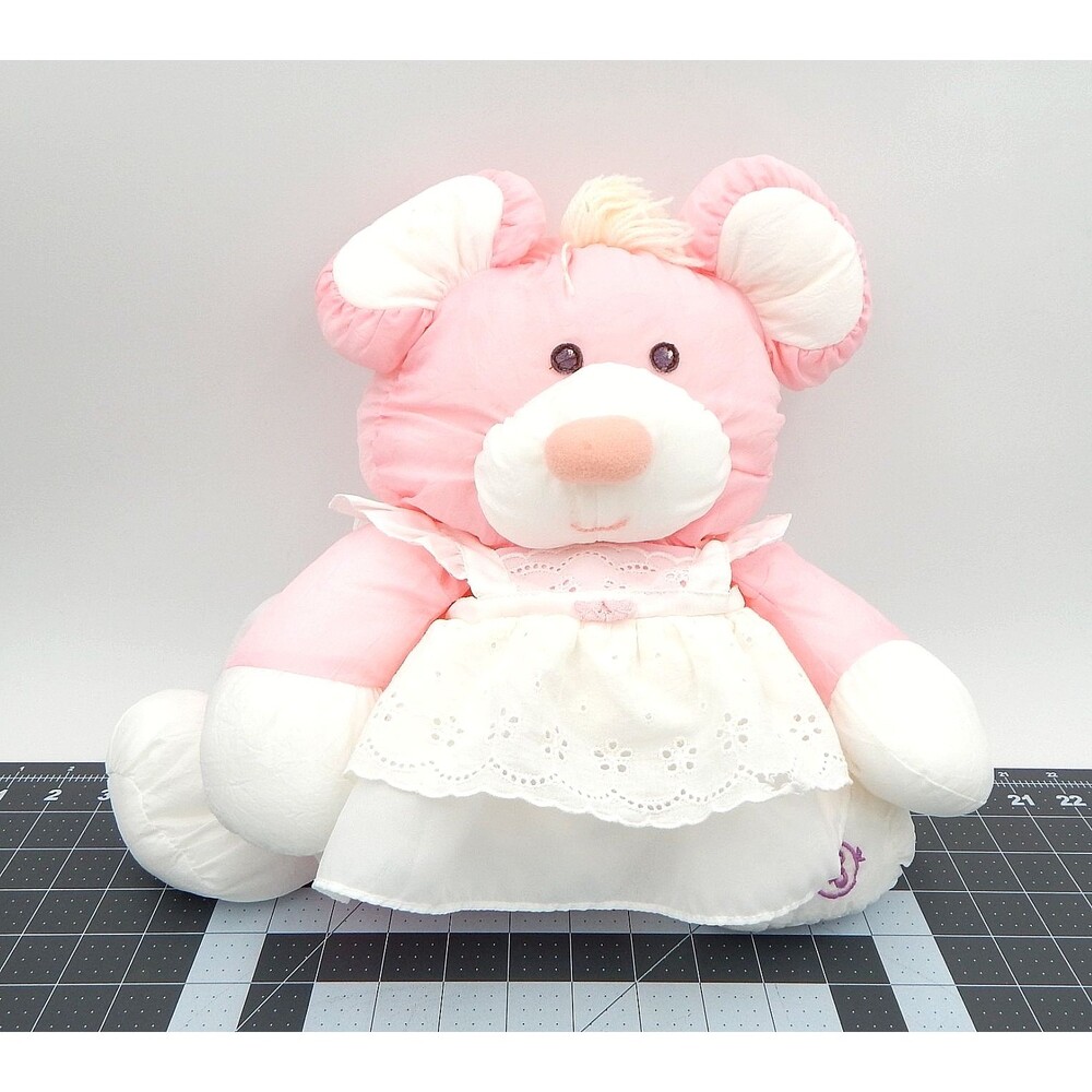 Fisher Price Puffalump 1987 Nylon Pink Mouse 8013 White Dress 17 In Stuffed Toy